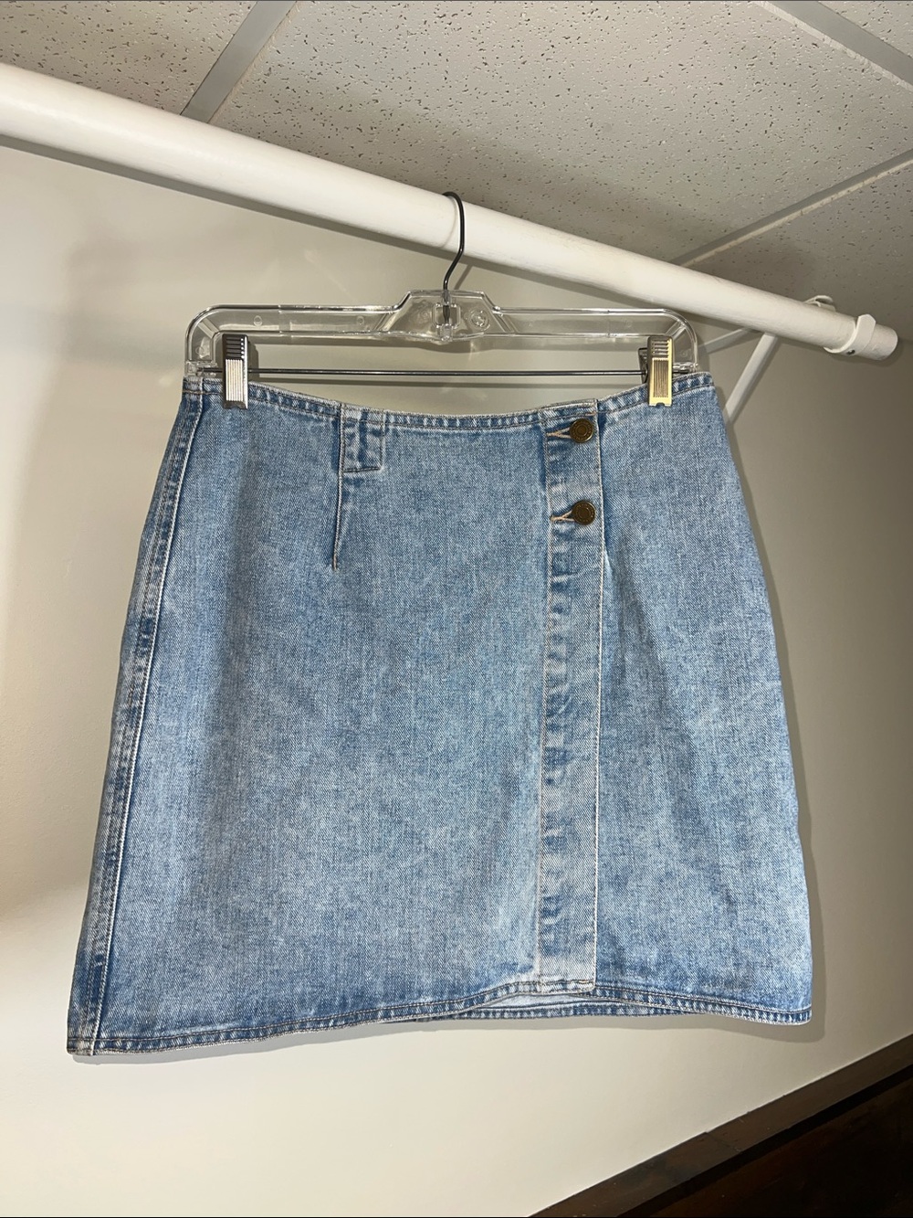 Vintage Guess‎ Light Blue Denim Mini Wrap Skirt with Button Detail- 6